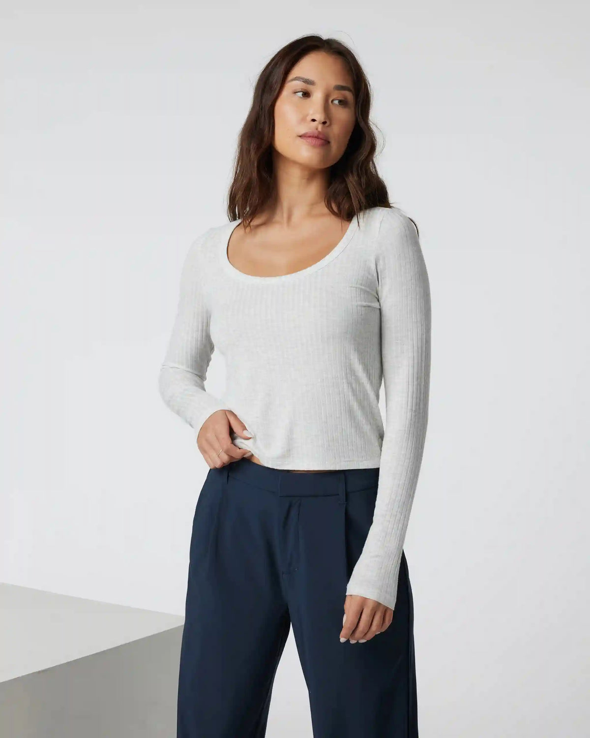 Long Sleeve Plie Top | Light Heather Grey