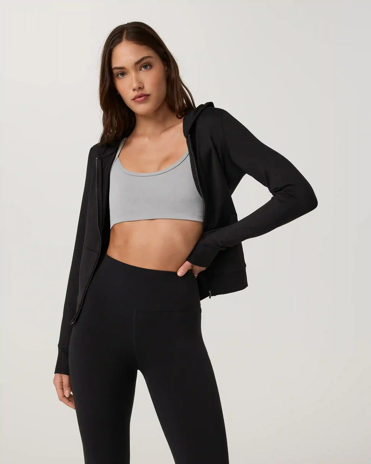 Halo Mini Full Zip Hoodie - Long | Black Heather