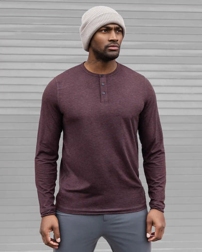 Long-Sleeve Ease Performance Henley | Mahogany Heather