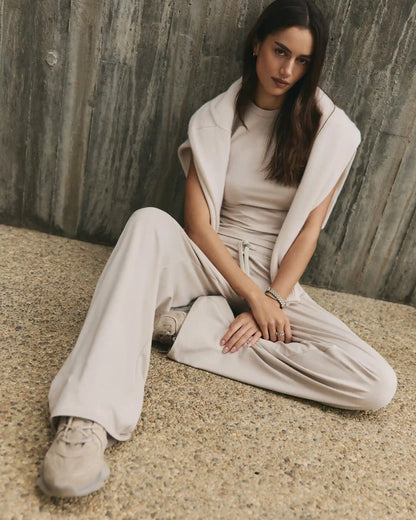 Halo Essential Wideleg Pant - Short | Ecru Heather