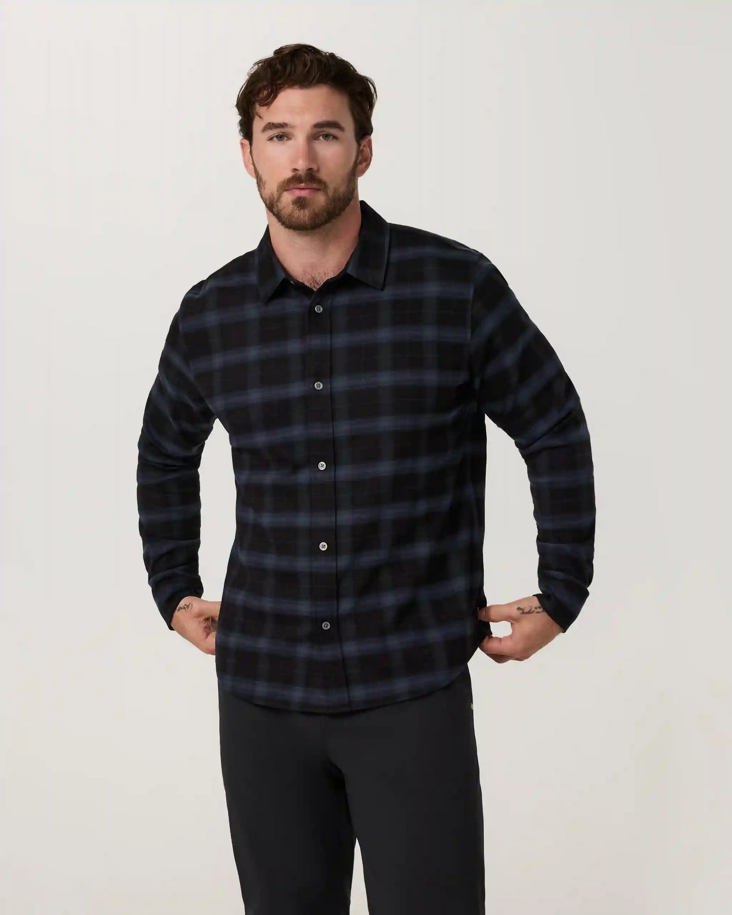 Long Sleeve Midweight Flannel Shirt | Black