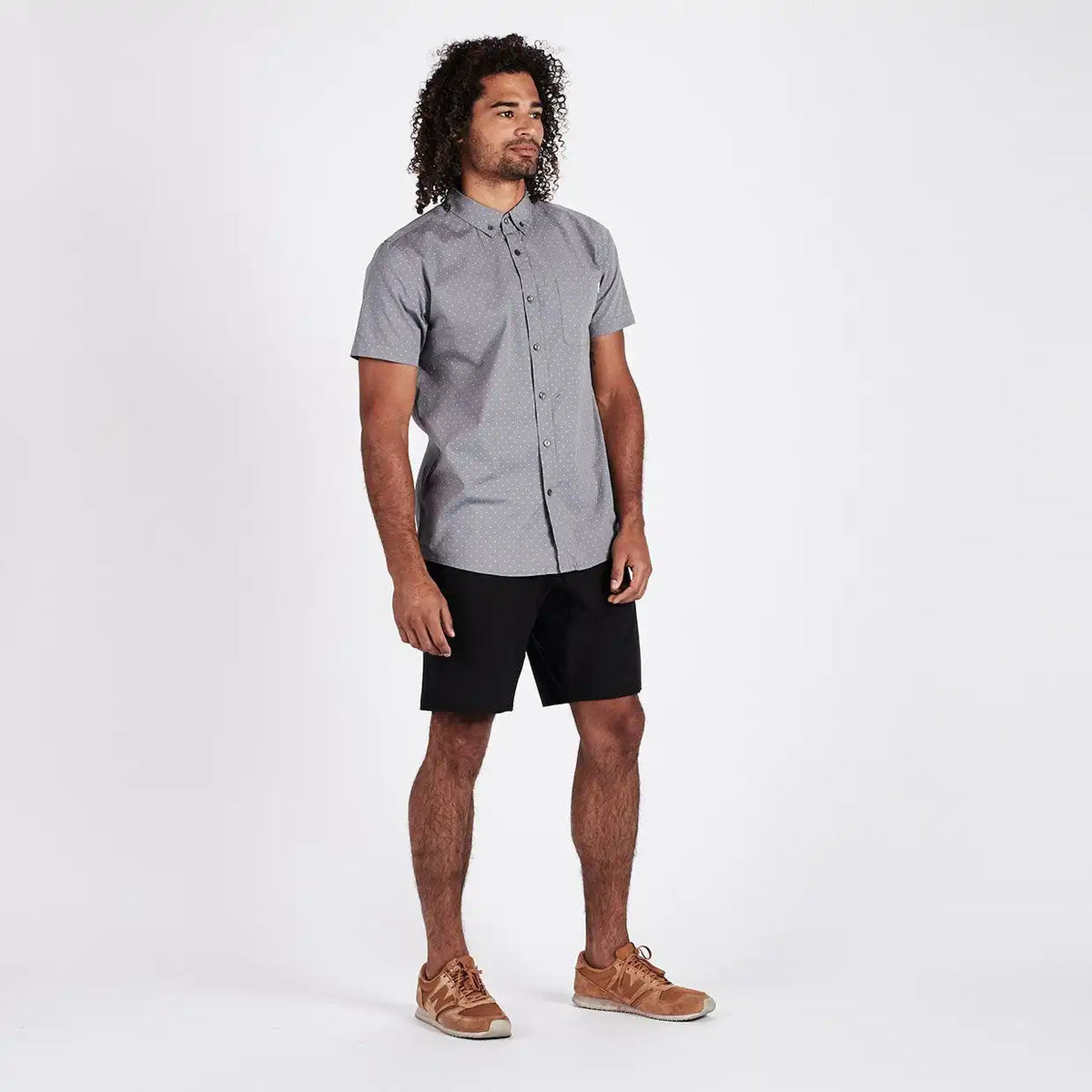 Crest Short Sleeve Button-Down | Grey Micro Dot