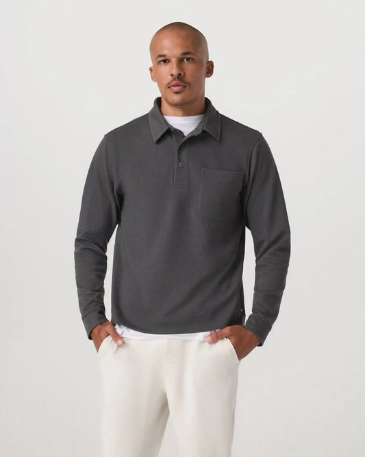 Long Sleeve Waffle Polo | Dark Pewter