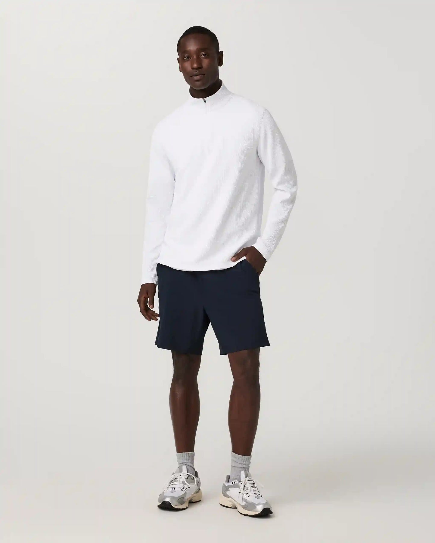 Lightweight Tech Waffle Quarter Zip | White