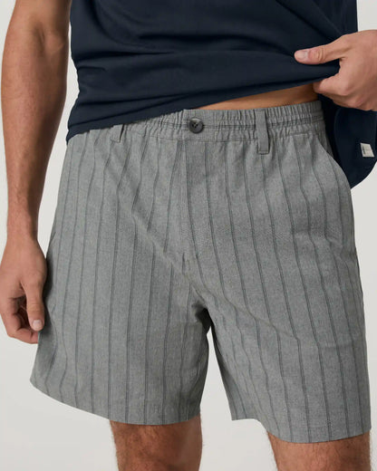 Aim Elastic Waist Short 7" | Concrete Marina Stripe Linen Texture