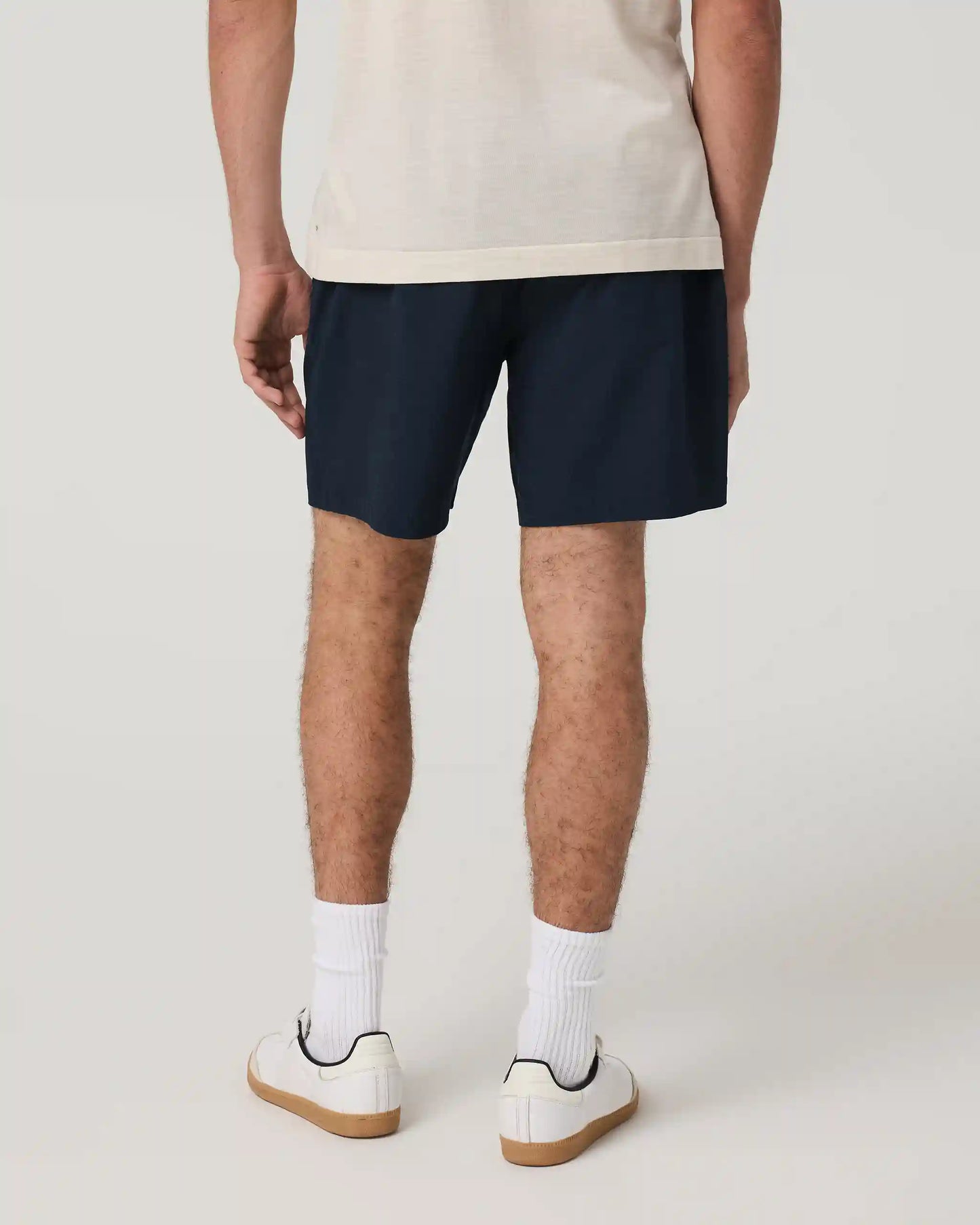 Aim Elastic Waist Short 7" | Navy Houndstooth Linen Texture