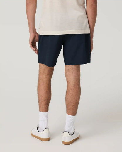 Aim Elastic Waist Short 7" | Navy Houndstooth Linen Texture