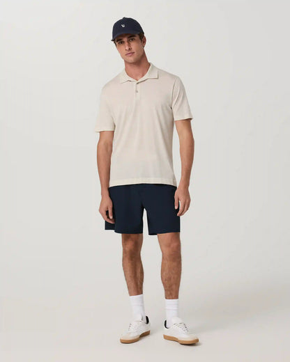 Aim Elastic Waist Short 7" | Navy Houndstooth Linen Texture