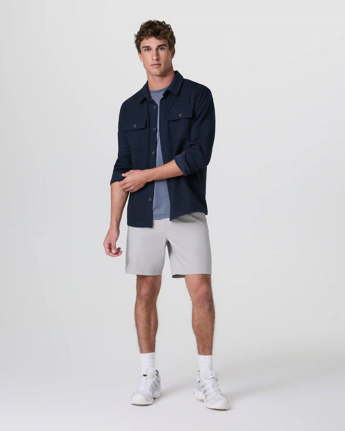 Cascade Crinkle Elastic Waist Short 8" | Fog