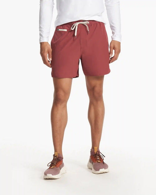 Banks Short Unlined 5" | Earth Red Linen Texture