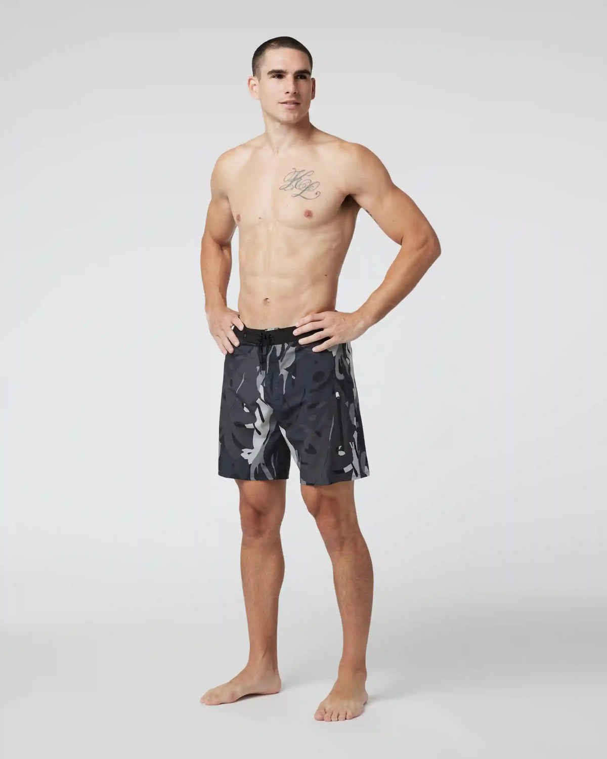 Infinity Boardshort | Charcoal Leaves