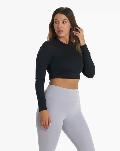Long-Sleeve Lux Crop Tee | Black
