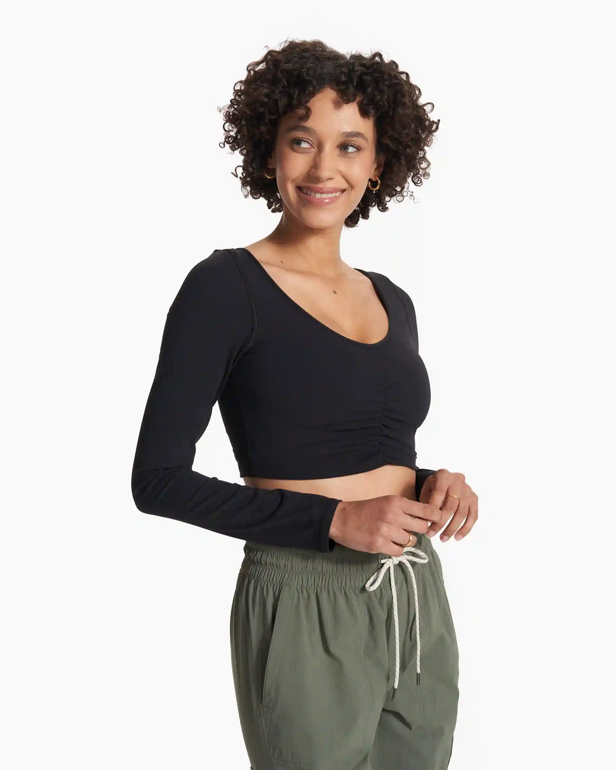 Long Sleeve Ruched Bra | Black