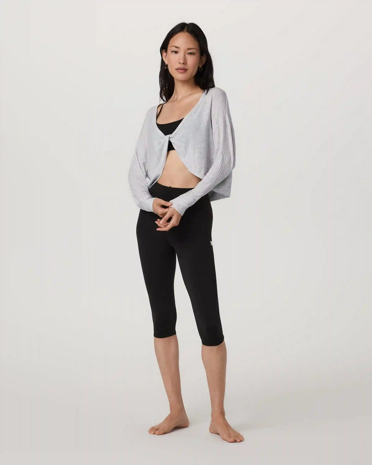 Long Sleeve Twist Top | Light Heather Grey