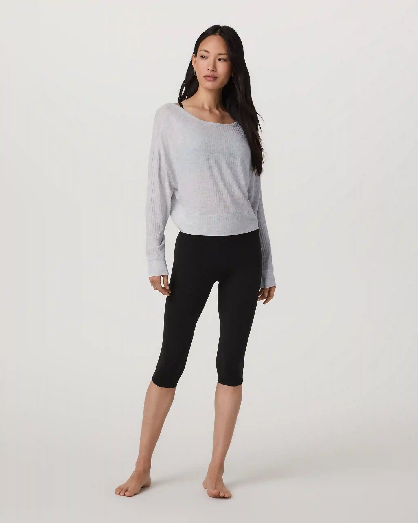 Long Sleeve Twist Top | Light Heather Grey