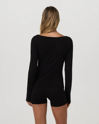 Long Sleeve Tuvalu Boat Neck | Black