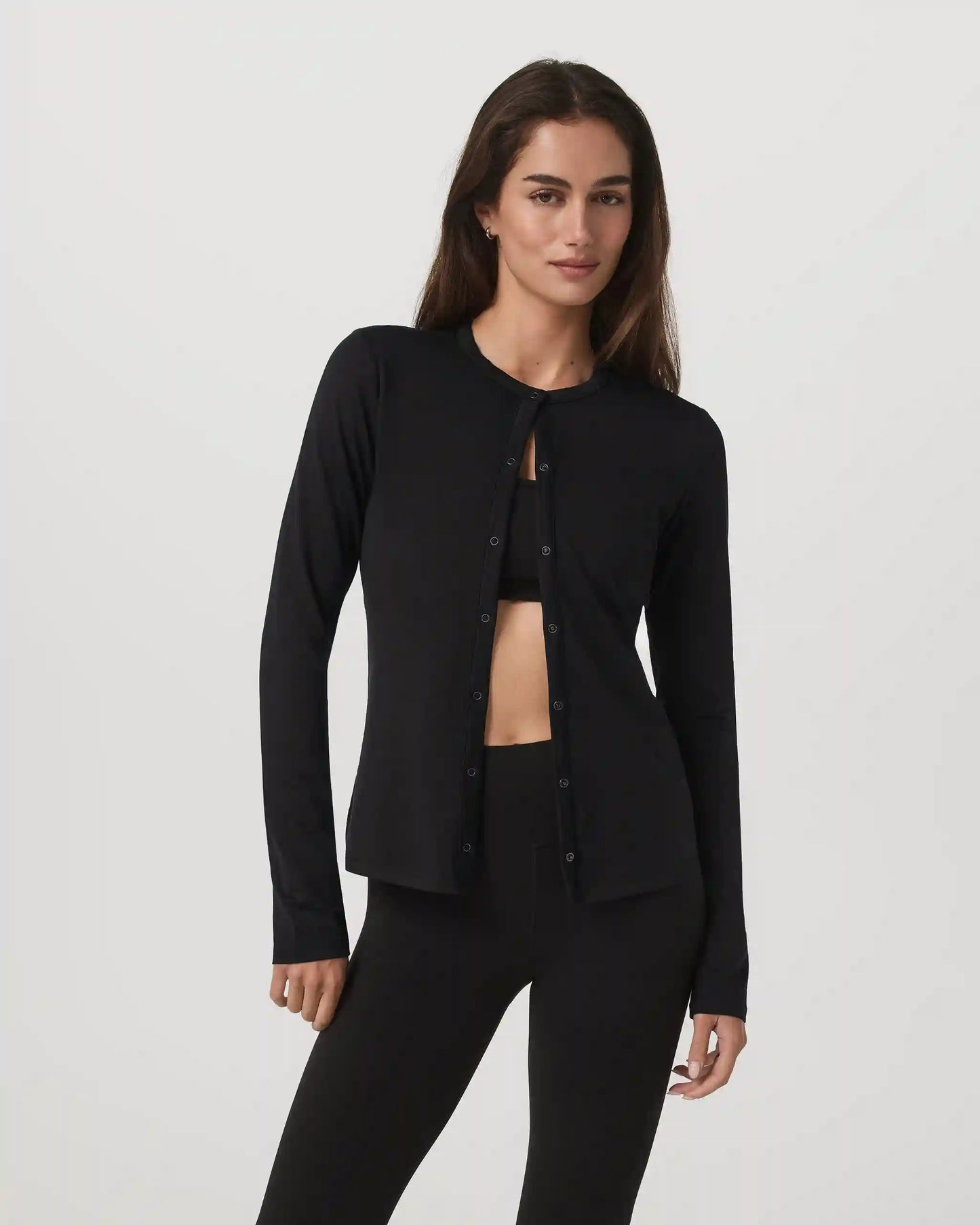 Long Sleeve Halo Snap Cardigan | Black Heather