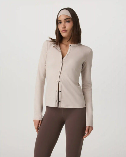 Long Sleeve Halo Snap Cardigan | Ecru Heather
