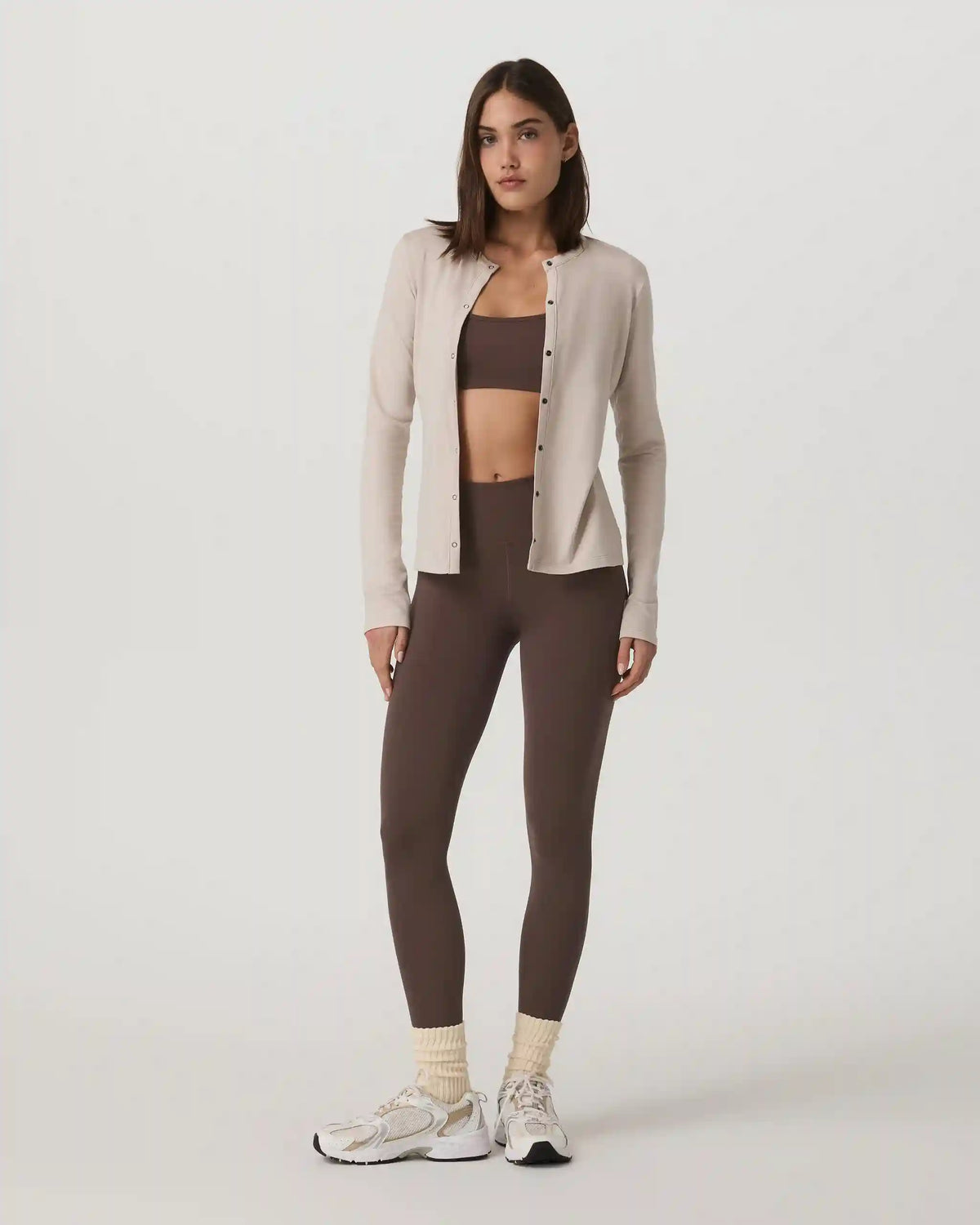Long Sleeve Halo Snap Cardigan | Ecru Heather