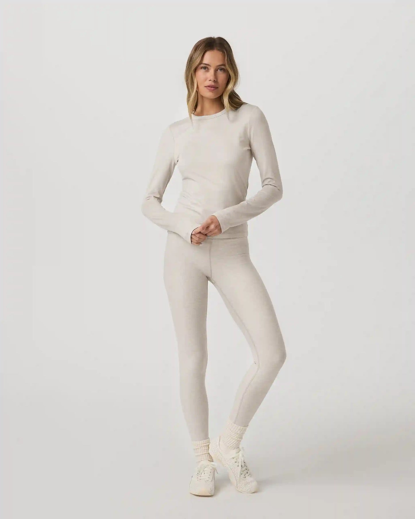 Long Sleeve Halo Essential Crew Tee | Ecru Heather