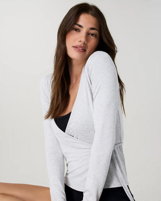 Long Sleeve Halo Wrap Top | Pale Grey Heather