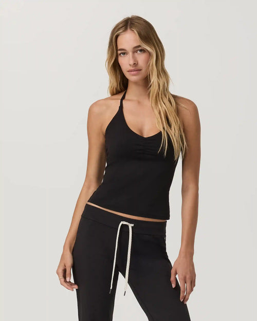 Halo Halter Ruched Top | Solid Black