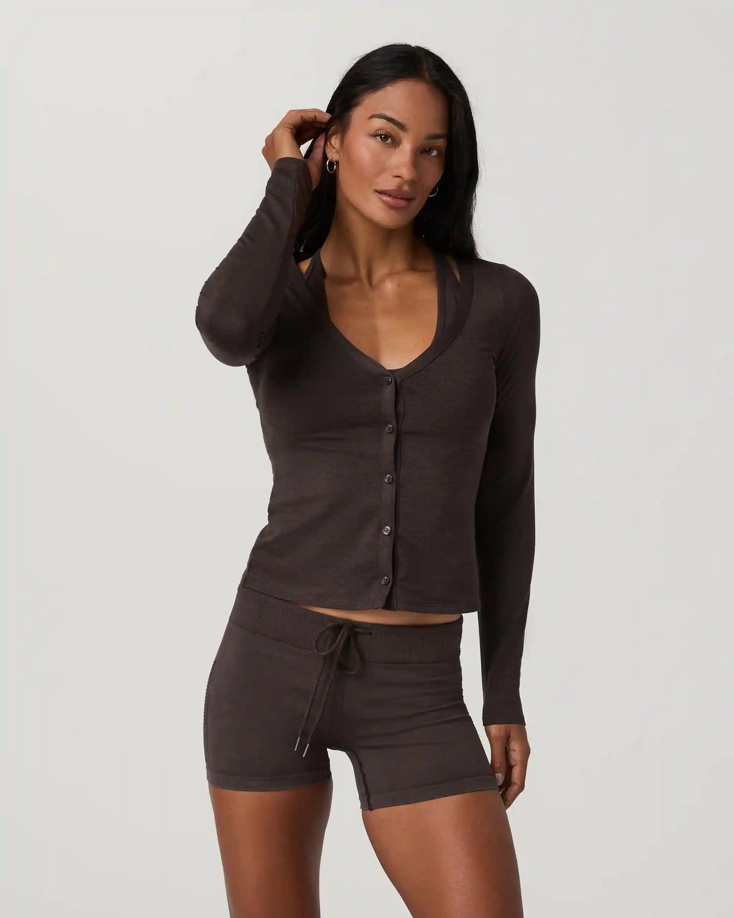 Long Sleeve Halo V-Neck Cardigan | Java Heather