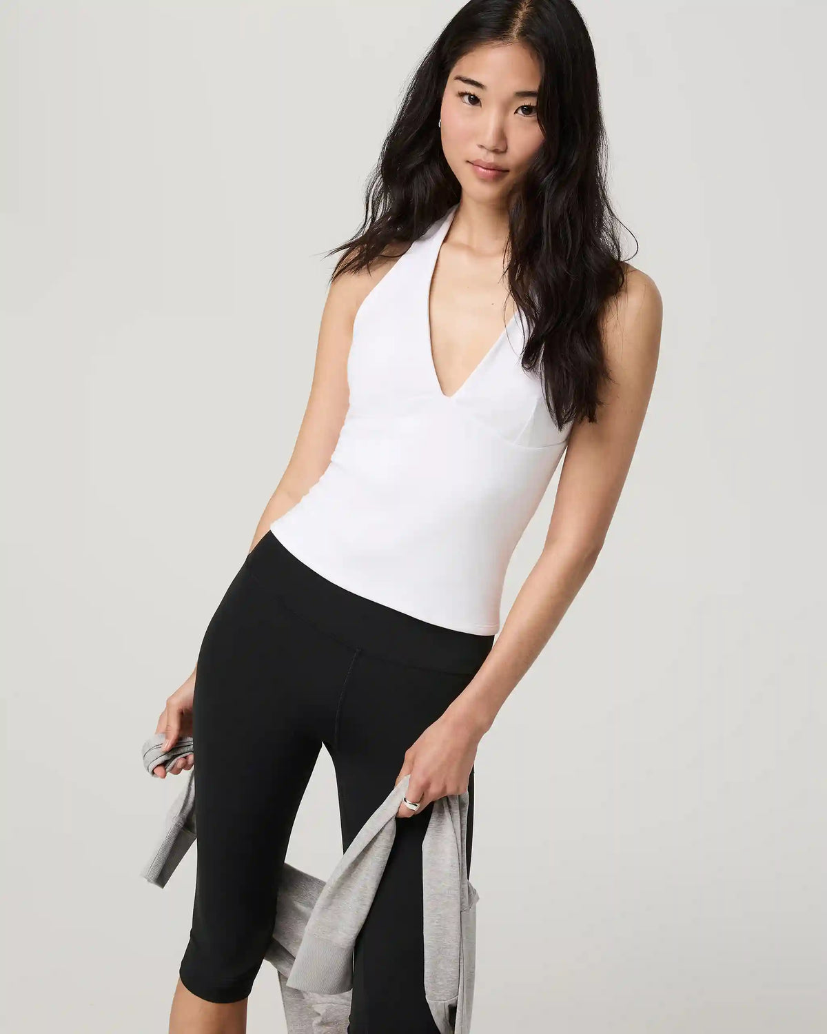 Everyday Cotton Stretch Plunge Halter | White