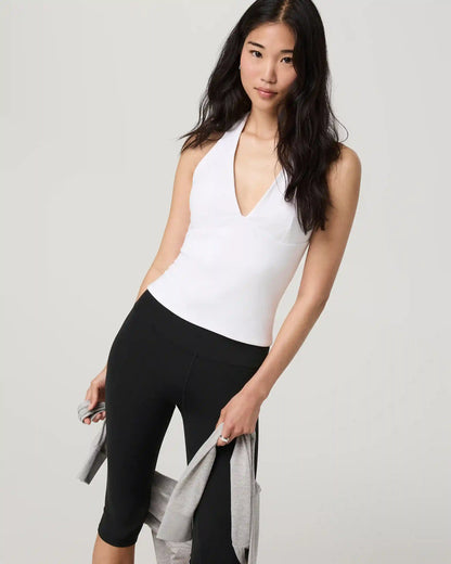 Everyday Cotton Stretch Plunge Halter | White