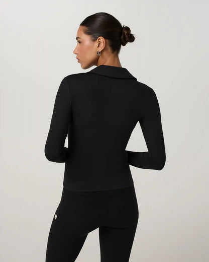 Long Sleeve Halo Double Zip Top | Solid Black