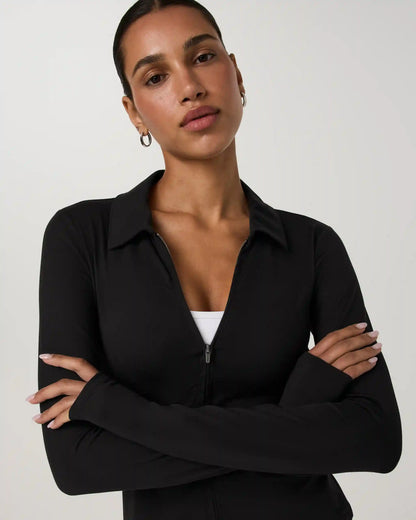 Long Sleeve Halo Double Zip Top | Solid Black