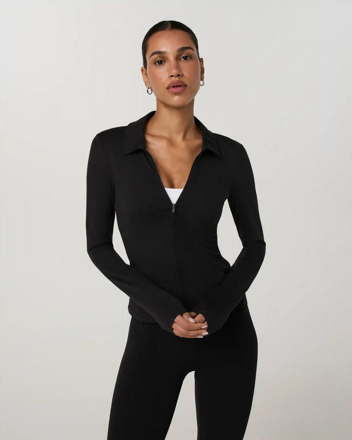 Long Sleeve Halo Double Zip Top | Solid Black