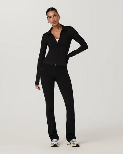 Long Sleeve Halo Double Zip Top | Solid Black