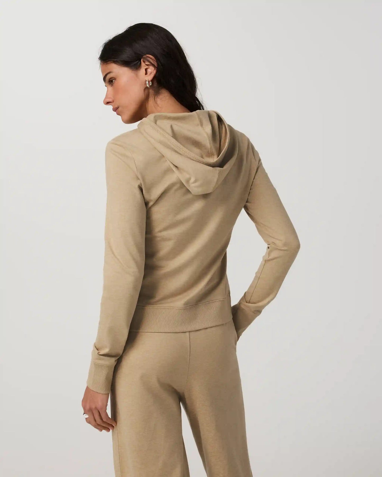 Halo Mini Full Zip Hoodie - Long | Khaki Heather