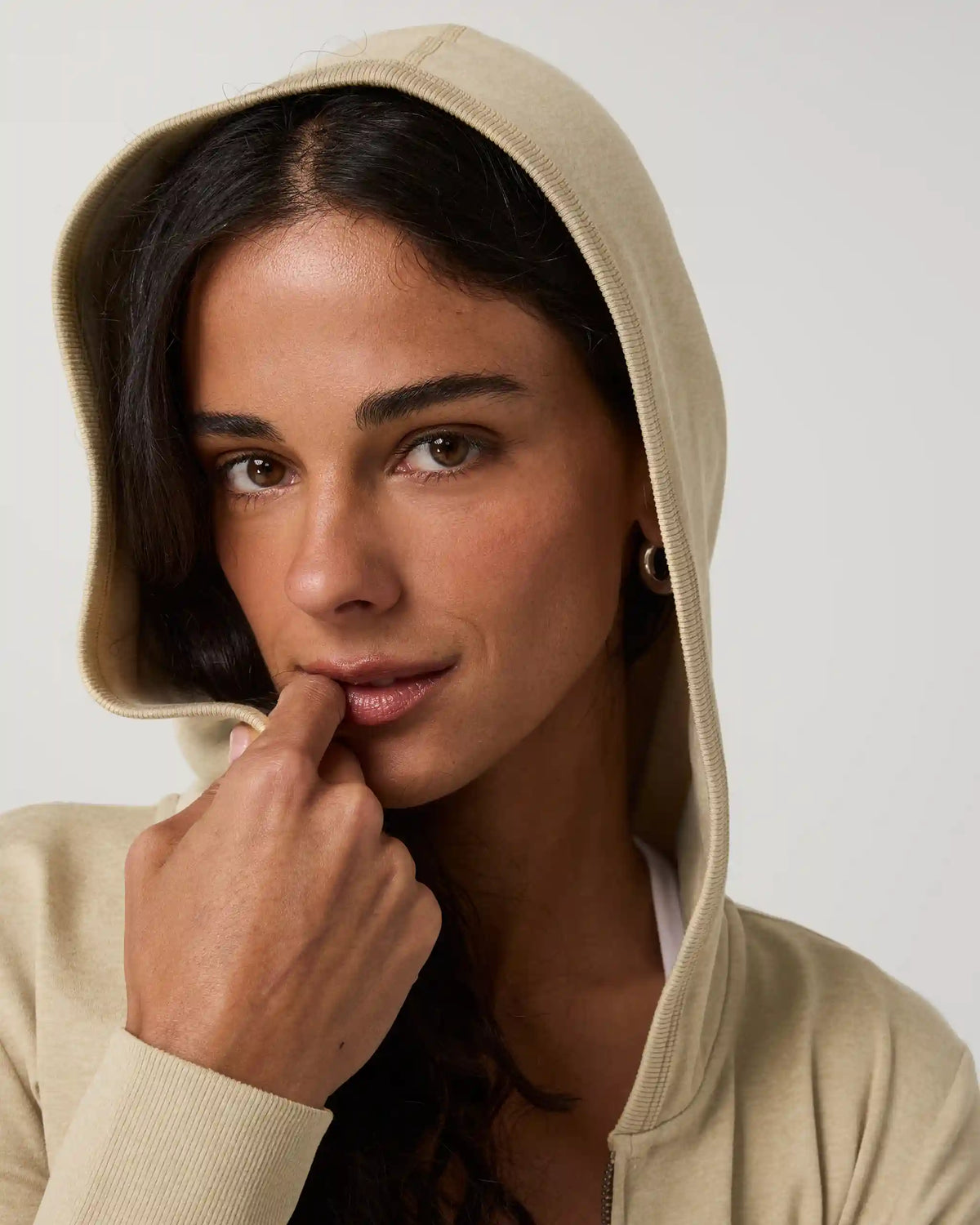 Halo Mini Full Zip Hoodie - Long | Khaki Heather