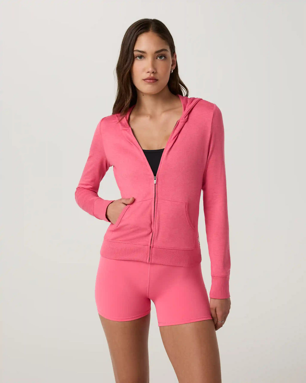 Halo Mini Full Zip Hoodie - Long | Sunset Pink Heather