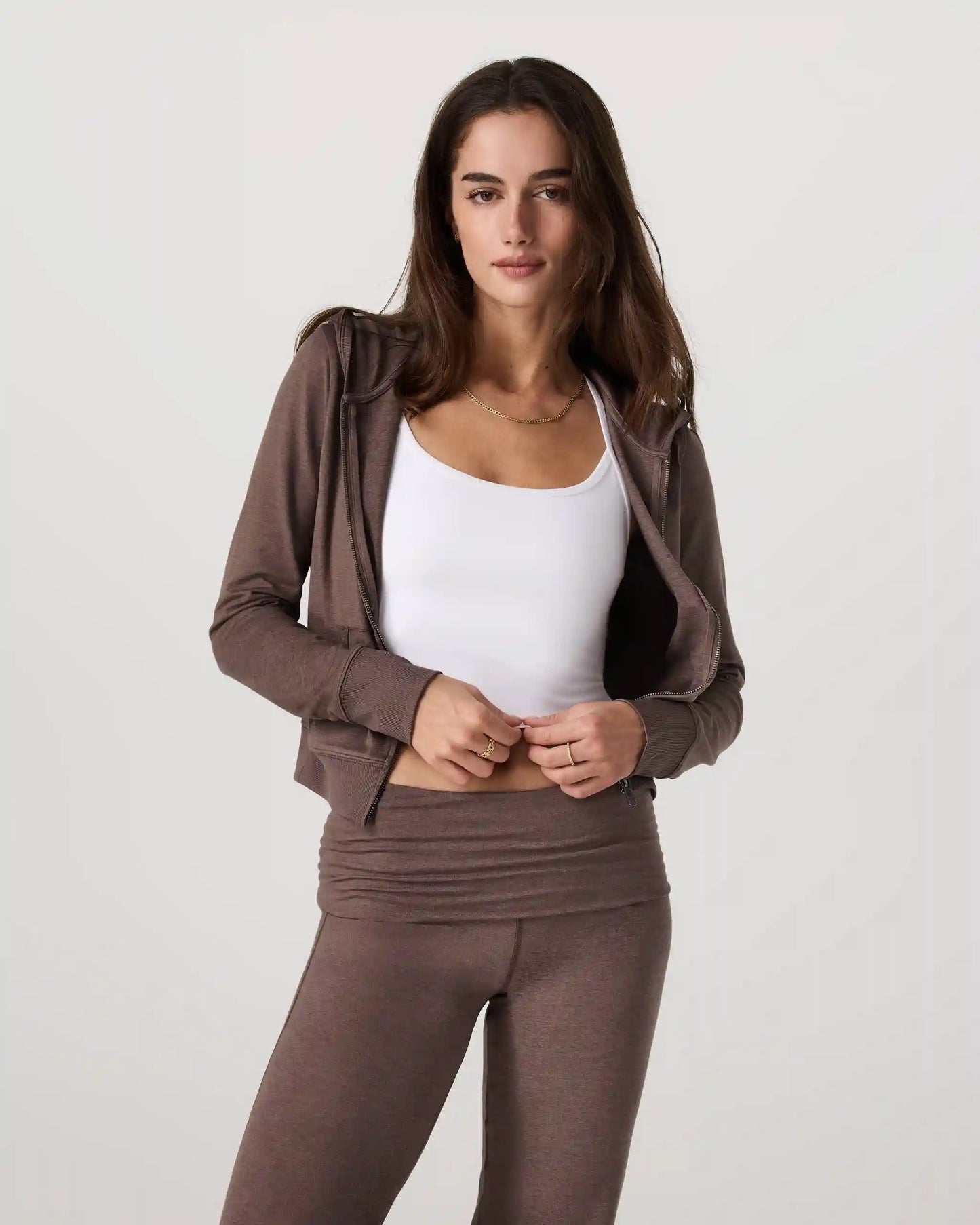 Halo Mini Full Zip Hoodie | Chocolate Milk Heather